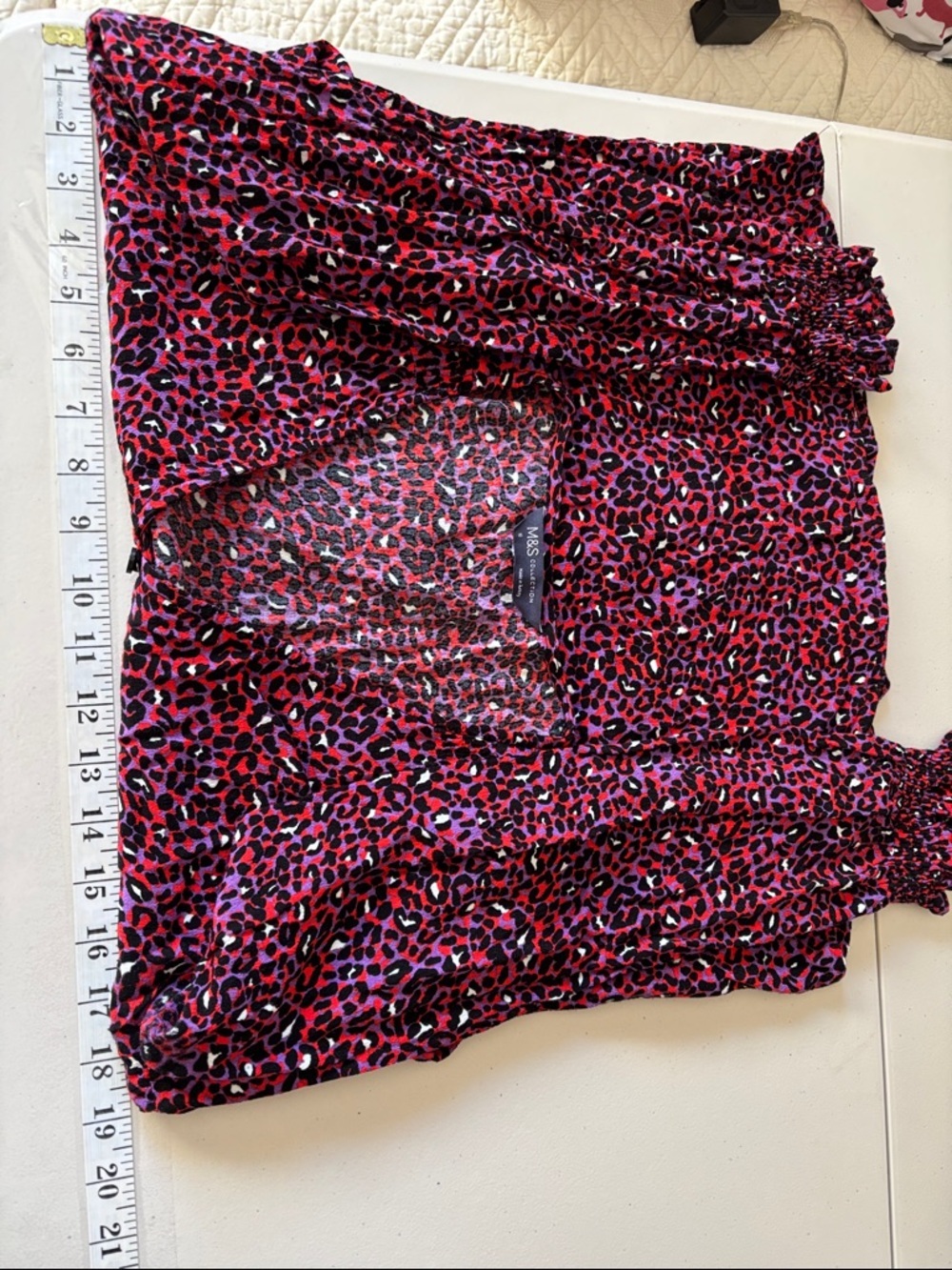 M&S Collection Womens Purple Red Blouse Size 6 Medium Office Peasant Indie Wild - Picture 13 of 14